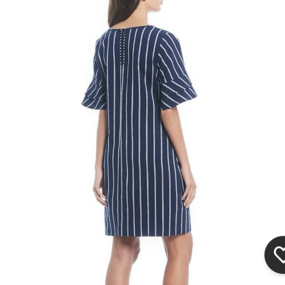 Tommy‎ Bahama Navy White Vista Stripe Flutter Sleeve Dress Size Medium - Picture 2 of 13